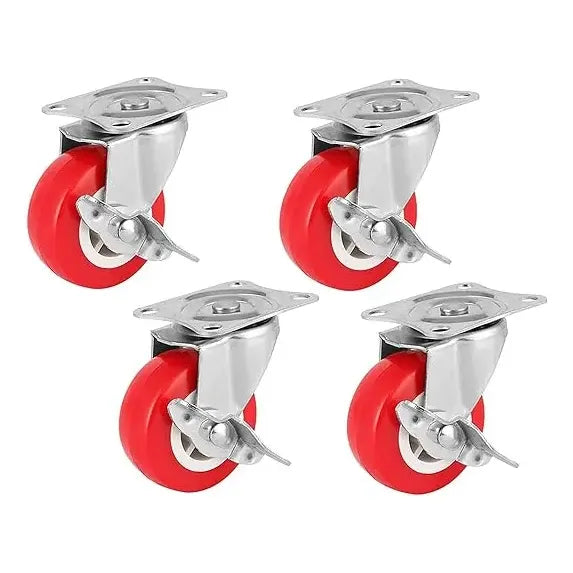 Pack de 4 Ruedas con Frenos Giratorias Multifuncional 65mm Rojo
